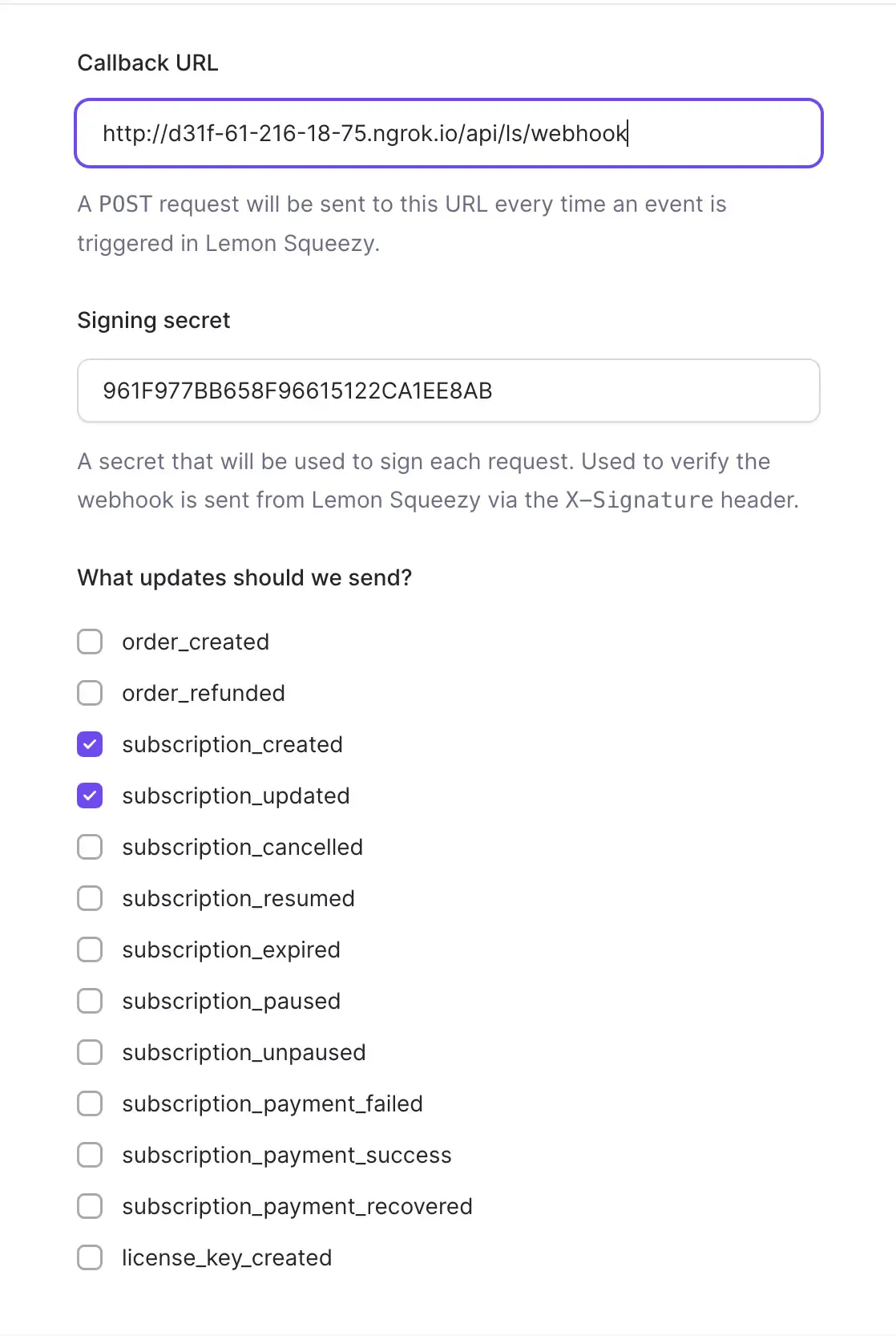 Lemon Squeezy Webhook Setup